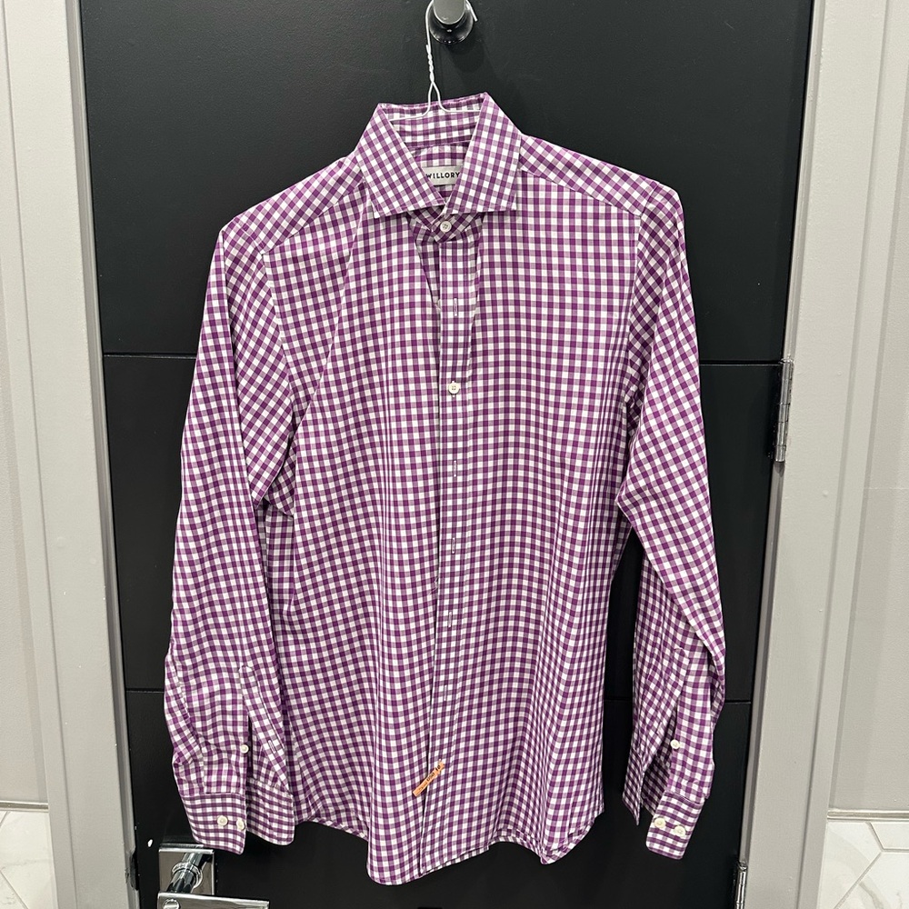 Twillory Men's Purple Checkered Dress Shirt - 15.5/34-35 Tailored Fit.